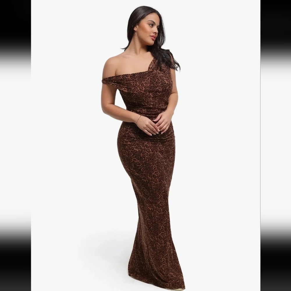 Popilush Brown Leopard Maxi Dress